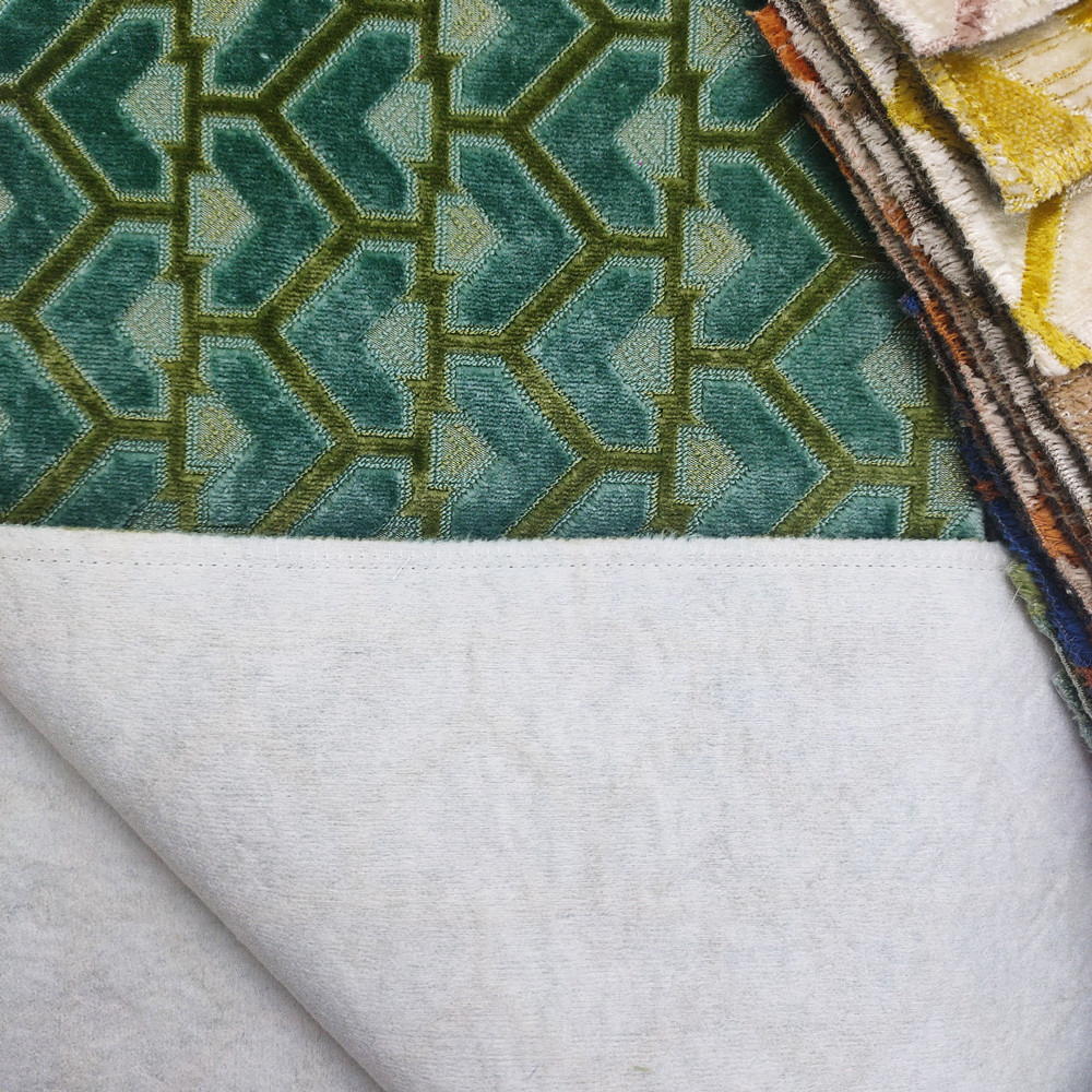Vlastní dvě barevné geometrické vzorec Jacquard Cutting Pile Velvet Sofa Fabric 